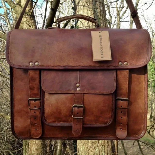 Genuine Vintage Brown Leather Messenger Shoulder Laptop Bag Briefcase New Men's