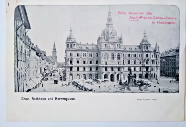 Ak.: Graz (Steiermark) - Rathaus ud Herrengasse um 1900 - Mit Werbeaufdruck