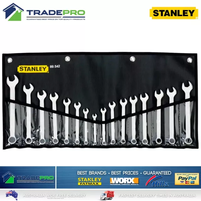 Stanley 16pc Metric Imperial Spanner Set Kit SAE Combination Wrench Mechanic PRO