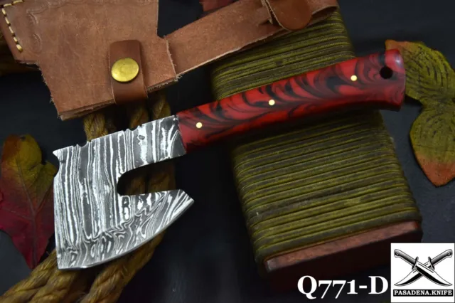 Custom 7.9"OAL Hand Forged Damascus Steel Axe Hunting Knife Handmade (Q771-D)