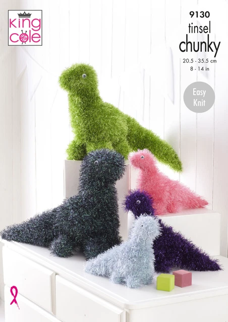 Strickmuster 9130 klobiges Garn Kinder Dinosaurier Spielzeug 8-14 Zoll KING COLE