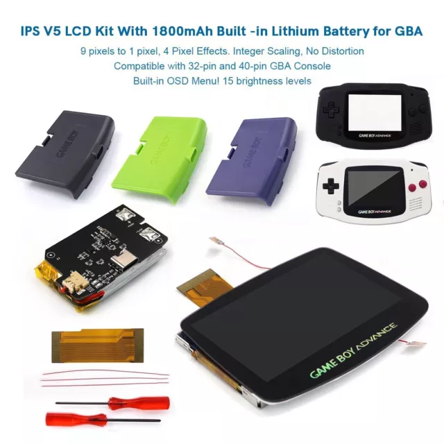 Hispeedido V5 GBA Laminated IPS LCD KIT W/ 1800mAh batteries with shell