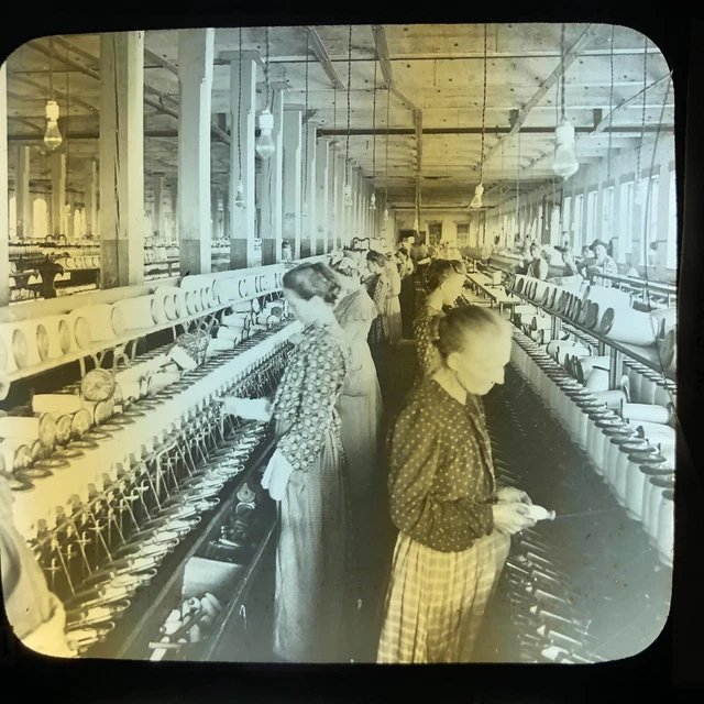 Vtg Magic Lantern Glass Slide Photo Keystone Spooling Cotton Dallas Mills TX