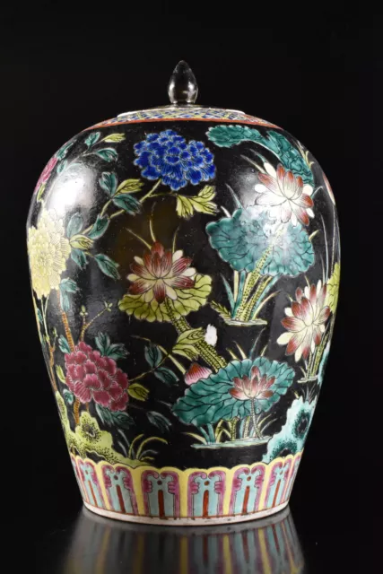 M8248:XF Chinese Colored porcelain LotusFlower Muffle painting POT with a lid