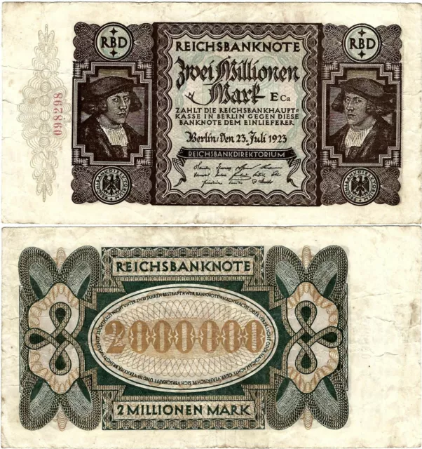 Reichsbanknote 2 Millionen Mark 1923 Reichsbank DEU-101a Ro.89a P-89a