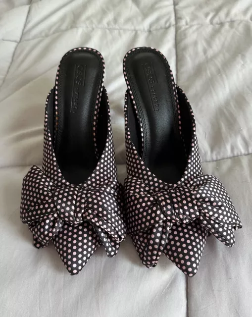 ASOS Pink And Black Polka Dot Kitten Heels Pumps Size 7