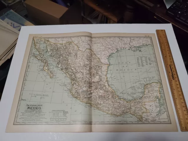 1902 Antique Map Of Mexico Century Atlas Vintage North American Mexican