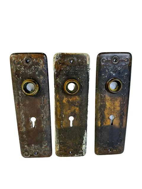 Lot Of 3 Antique Salvaged Brass Copper Ornate-Late 19th Century Door Plate