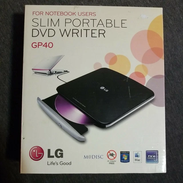 LG SLIM PORTABLE DVD CD +RW Writer GP40 For Notebooks w/ Codes Mac TV