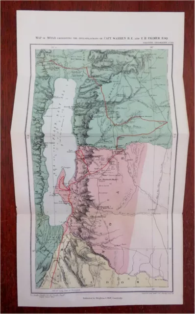 Moab Holy Land Israel Palestine Dead Sea Jericho c. 1870 color lithograph map