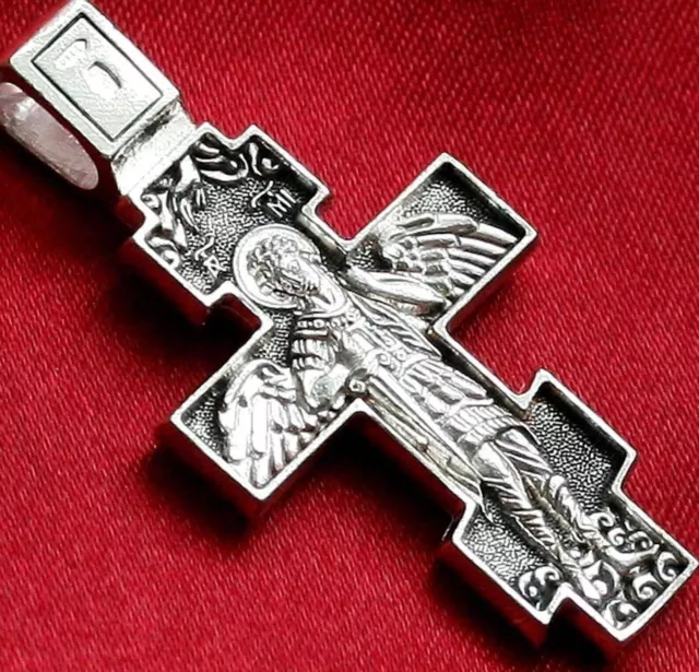 Archangel Michael  Sterling Silver 925 Russian Christian Orthodox Prayer Cross.