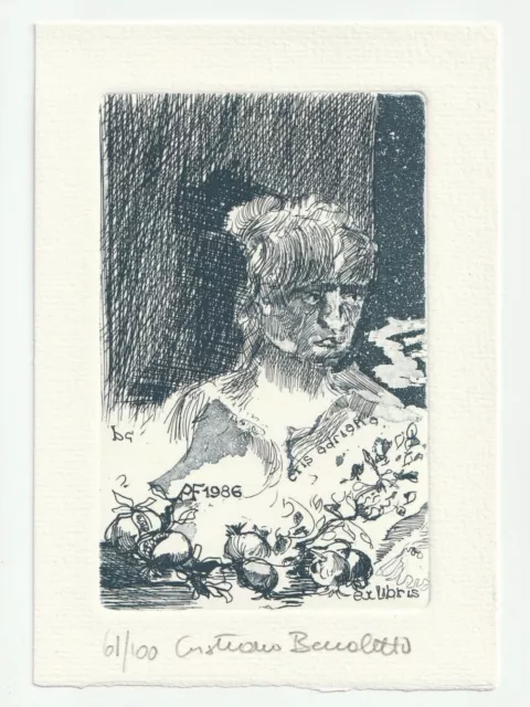 CRISTIANO BECCALETTO: Exlibris /Neujahrsgraphik P. F. 1986 für Cris Adriana