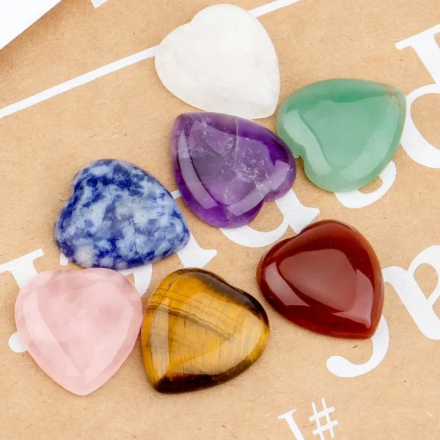 7 Chakra Stones Set Heart shape Reiki Engraved Healing Quartz Crystal Gemstone