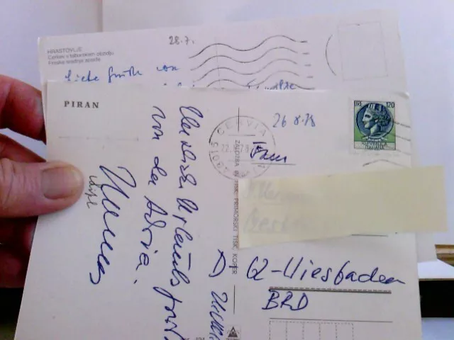 Slowenien. 2 x Alte Ansichtskarte / Postkarte farbig, gel. 70ger Jahre. 1 x Hras 2