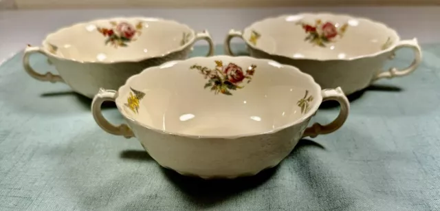 Spode's Jewel Copeland Heath & Rose Cream Soup Bowls Set of 3 Vintage