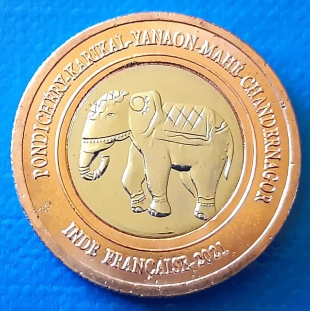 French India Pondichéry 1 Rupee 2021 UNC Elephant Bi-metallic Bimetal unusual