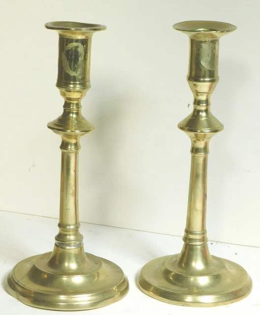 Near Pair Early Georgian Brass Candlestick Queen Anne 18th Century Candle Holder