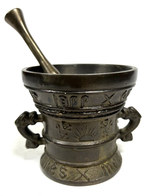 Mid-19th Century Style French Patinated Bronze Mortar W Original Pestle
