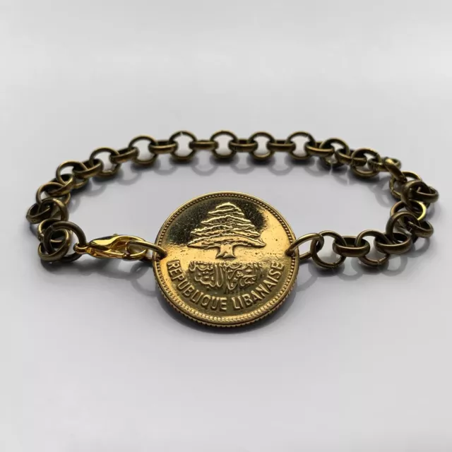 1952 Lebanon Liban 25 Piastres coin bracelet cedar tree Beirut Tripoli b000097