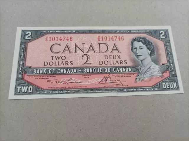 Billete de Canadá de 2 Dólares, año 1954, sc/plancha