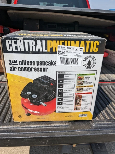 CENTRAL PNEUMATIC 3 Gal Air Compressor 100 PSI Oilless Portable Pancake 1/3 HP CENTRAL PNEUMATIC 3 Gal Air Compressor 100 PSI Oilless Portable Pancake 1/3 HP