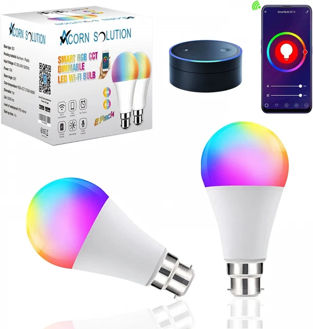 AcornSolution 2 Pack Alexa Smart Bulb WiFi Light Bulbs B22 Bayonet,10W...