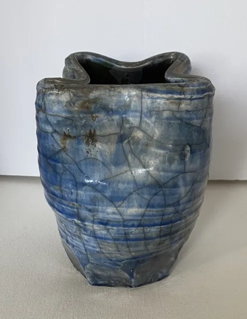 Vintage Artist Signed Raku Pottery Vase 6” Tall