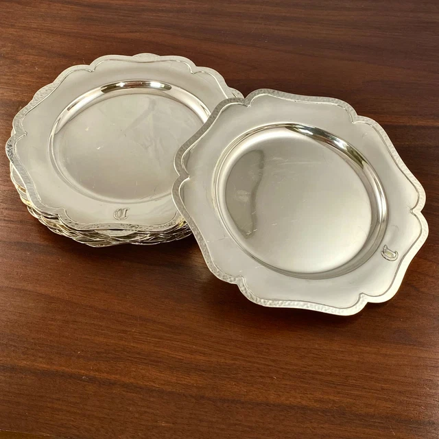 Shreve & Co Arts & Crafts Sterling Bread / Salad Plates Dolores 1909 Monogram D