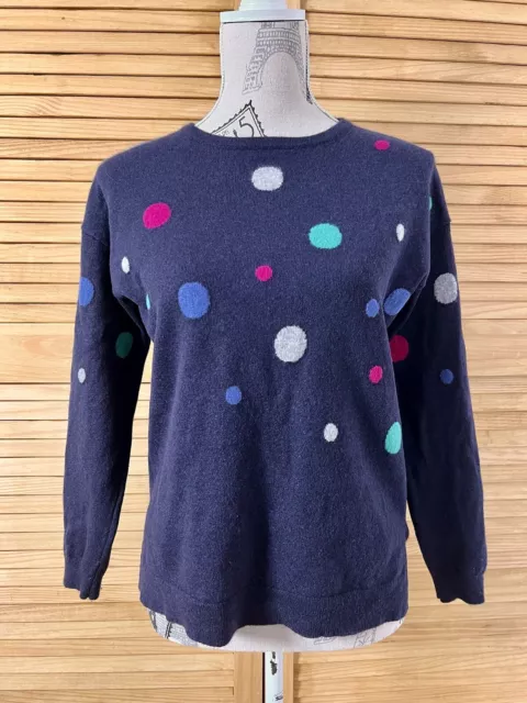 WOOLOVERS Merino Cashmere Blend Jumper Blue Colourful Bubbles Size Small