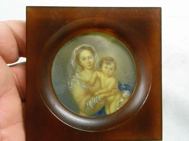 Lot De 2 Mini Cadres Vintage Avec Peinture 'Madonna', Miniatures 3,5 X 5 Cm