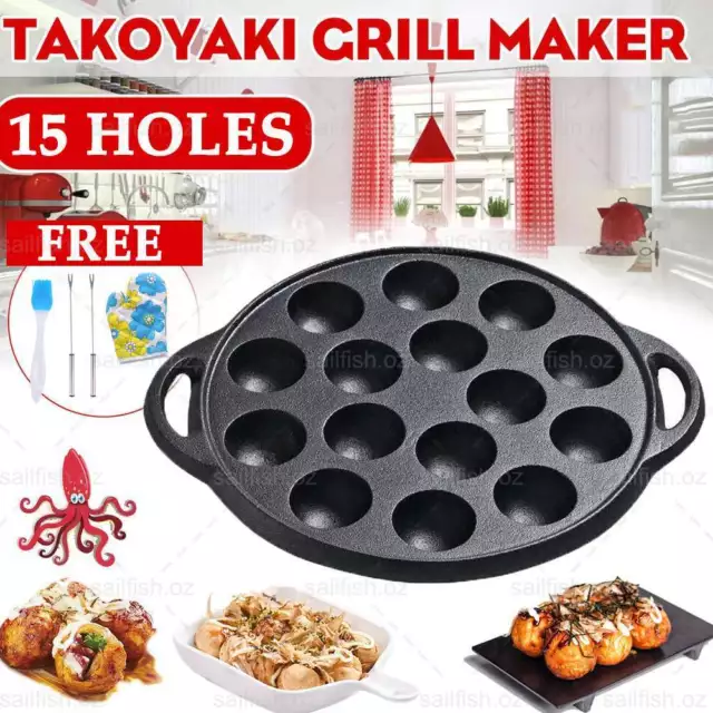 15 Holes Takoyaki Pan Plate Grill Kitchen Cooking Baking Octopus Ball Maker Mold