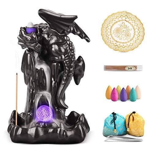 Ceramic Dragon Backflow Incense Holder Waterfall Incense Burner, Smoke Incens...