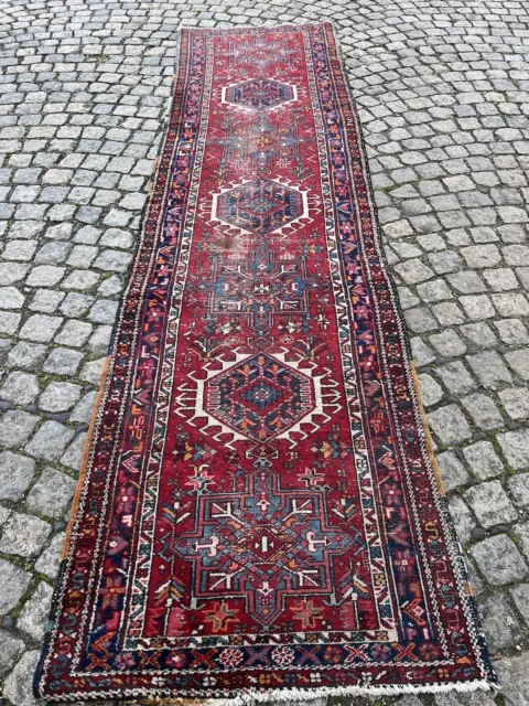 Wunderschöne Handgeknüpfte Alter Antike Karaka Läuferteppich  Rug 90X343cm