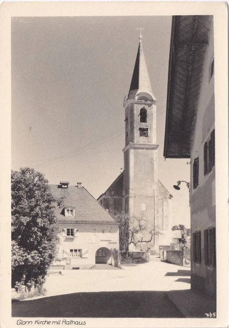 GLONN Kr. Ebersberg Kirche u. Rathaus s/w AK 1952