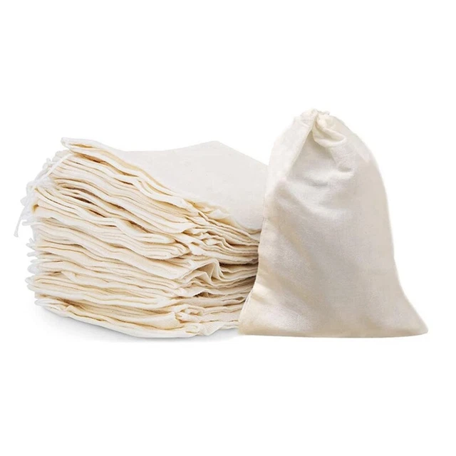 50 pz sacchetti per mussola cotone 4 x 6 pollici, sacchetti con cordino riutilizzabili per tè, C M3G5