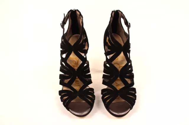 New Sam Edelman Black Eve Womens Cage Sandal Suede Strappy Heels Pumps 5.5 $170