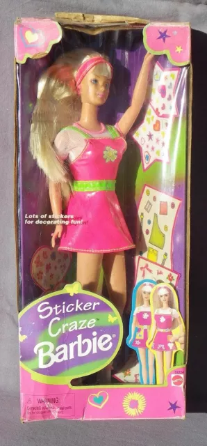 BARBIE STICKER CRAZE Doll Blonde Dress Pink 1997 Mattel 19224 Box