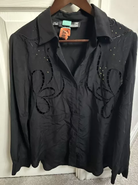 Moschino Silk Blouse Shirt Black Size UK8 100% Silk Ladies Women’s