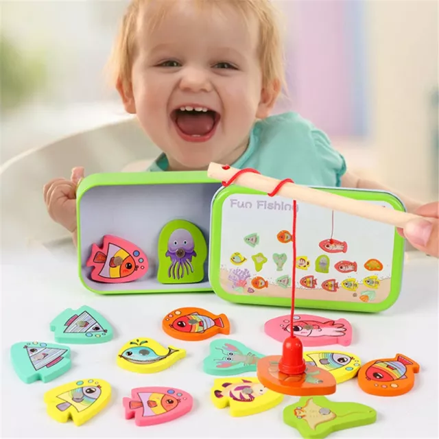 Toddler Baby  Wooden Magnetic Fishing Game Preschool Learning Montessori Toys