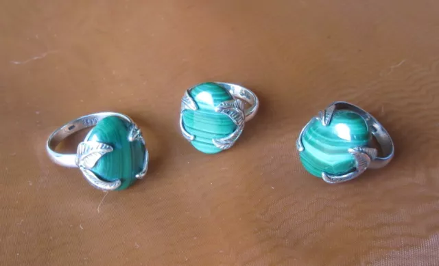 Ω Anello Di Foglie Tenuta Verde Malachite Tgl 17,2 MM Argento Sterling 925