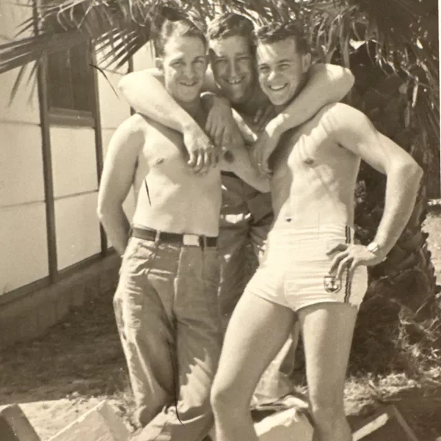 Affectionate shirtless men VINTAGE PHOTO Beefcake Gay interest Original Snapshot