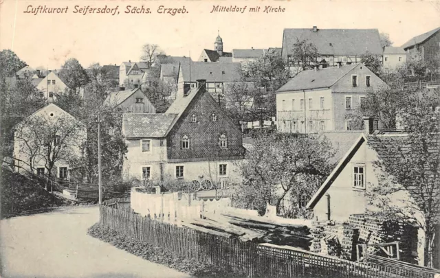 Mitteldorf mit Kirche Seifersdorf Erzgebirge Sachsen Postkarte AK 1917