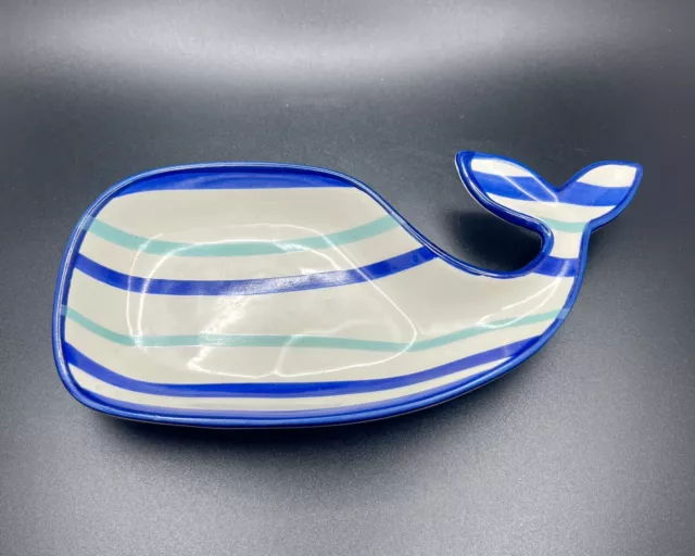 Nantucket Home Whale Fish Trinket/Dish Nautical Coastal White/Blue 7.5”x3.5”