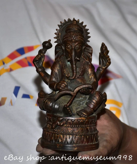 7.6" Old Tibet Tibetan Bronze Ganesh Lord Ganesha Elephant God Buddha Statue