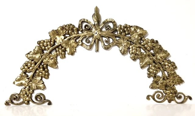 19 th C Scroll grapes ribbon pediment 14" - Antique french architectural salvage