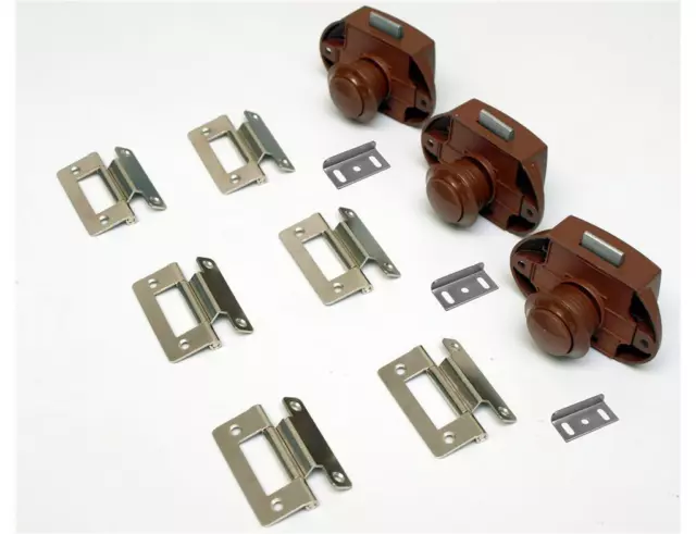 Möbelbauset 1 - 3x Push Lock groß (braun) + 6x Möbelscharnier