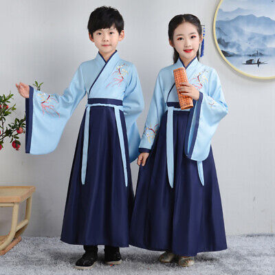 Unisex Bambini cinesi uniforme HANFU Tang Tuta ricamata antica costume di scena