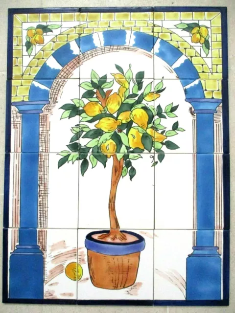 Hand Painted Ceramic tile art wall mural panel Lemon Tree BACKSPLASH  18" x 24"