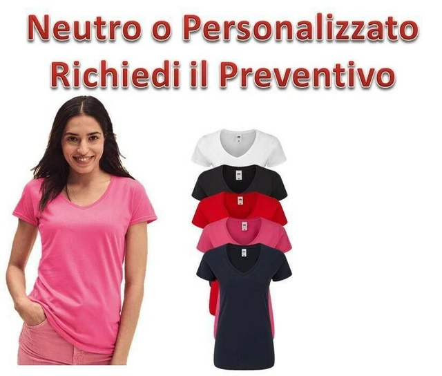 Maglietta Donna sfiancata scollo a V t-shirt cotone morbido fruit of the loom