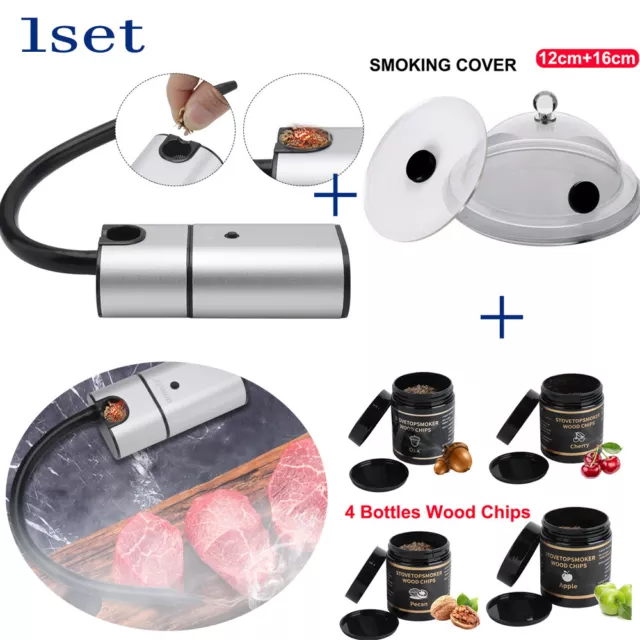 Smoking Gun Smoker Infuser BBQ Food Cocktail Handheld Portable Kitchen Cover Set